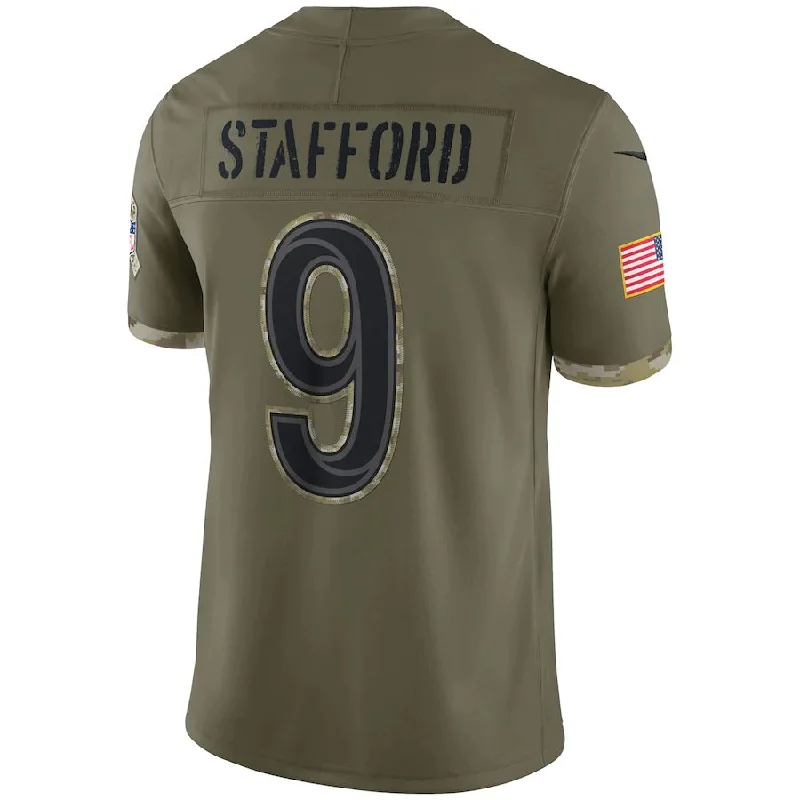 LA.Rams #9 Matthew Stafford Olive 2022 Salute To Service Limited Jersey Stitched American Football Jerseys-NFL Official Team Jerseys -