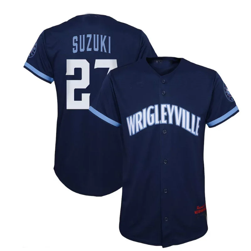 Chicago Cubs #27 Seiya Suzuki Preschool City Connect Script Replica Player Jersey - Navy Baseball Jerseys-NBA Authentic Player Jerseys -