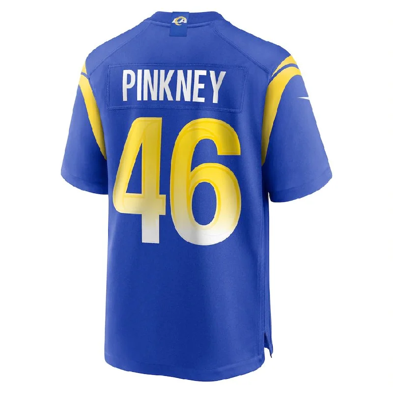 LA.Rams #46 Jared Pinkney Royal Game Player Jersey Stitched American Football Jerseys-NFL Customizable Football Jerseys -