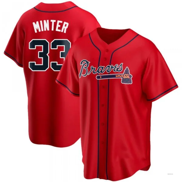 Atlanta Braves #33 A.J. Minter Red Alternate Jersey Stitches Baseball Jerseys-NBA Youth Player Jerseys -