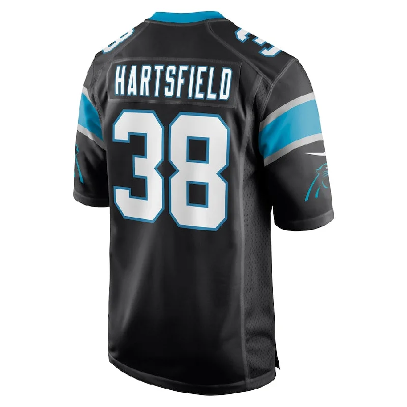 C.Panthers #38 Myles Hartsfield Black Game Jersey Stitched American Football Jerseys-NFL Men’s Authentic Jerseys -