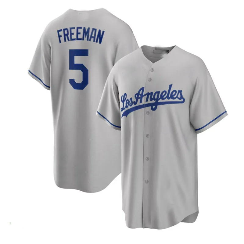 Los Angeles Dodgers #5 Freddie Freeman Road Replica Player Jersey - Gray Baseball Jerseys-NBA Team USA Jerseys -