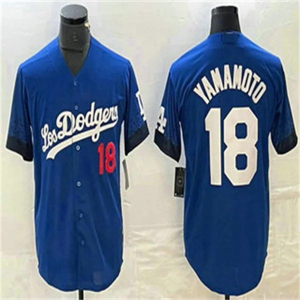 Los Angeles Dodgers #18 Yoshinobu Yamamoto Blue Home Authentic Patch Jersey Baseball Jerseys-NBA Lightweight Basketball Jerseys -