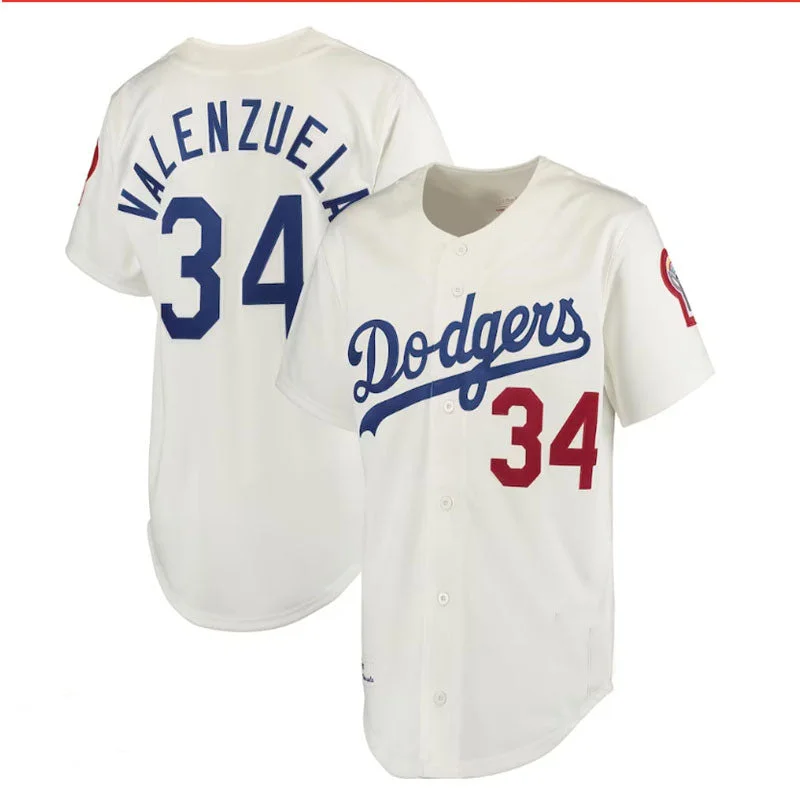 Los Angeles Dodgers #34 Fernando Valenzuela Mitchell & Ness Authentic Jersey - White Baseball Jerseys-NBA Sportswear Jerseys -