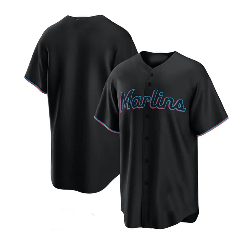 Miami Marlins Black Alternate Replica Team Jersey Baseball Jerseys-NBA Player Name & Number Jerseys -