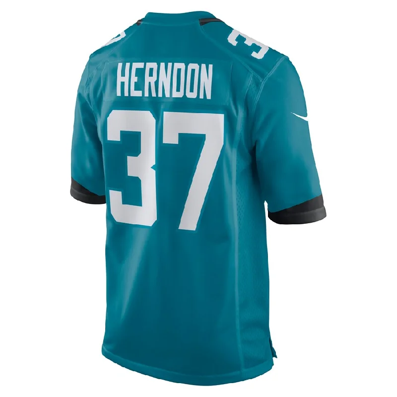 J.Jaguars #37 Tre Herndon Teal Game Jersey Stitched American Football Jerseys-NFL Big & Tall Football Jerseys -