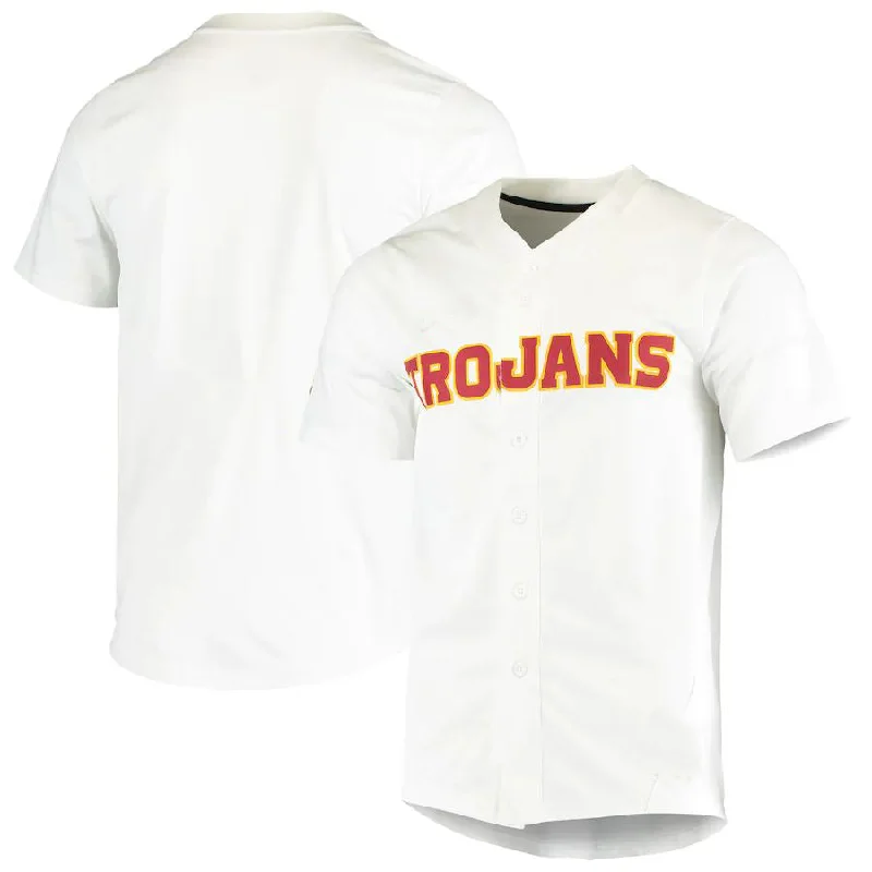 U.Trojans Vapor Untouchable Elite Replica Full-Button Baseball Jersey White Stitched American College Jerseys-NBA Statement Jerseys -