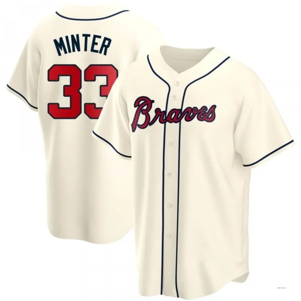 Atlanta Braves #33 A.J. Minter Cream Alternate Jersey Stitches Baseball Jerseys-NBA Christmas Game Jerseys -