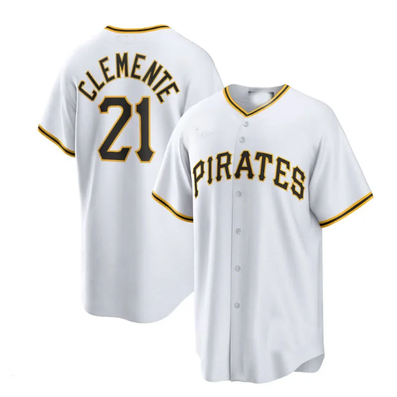 Pittsburgh Pirates #21 Roberto Clemente Home Replica Player Name Jersey - White Baseball Jerseys-NBA Pro-Level Basketball Jerseys -