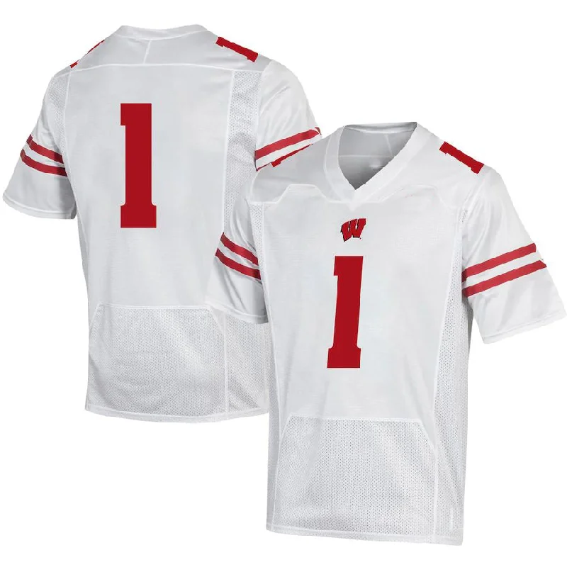 #1 W.Badgers Under Armour Replica Football Jersey - White Stitched American College Jerseys-NBA Nike Jerseys -