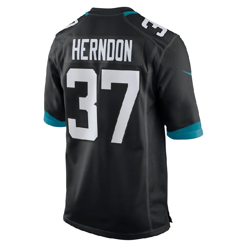 J.Jaguars #37 Tre Herndon Black Game Jersey Stitched American Football Jerseys-NFL Supporter Jerseys -