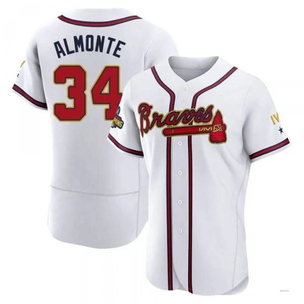 Atlanta Braves #34 Abraham Almonte Gold White 2022 Program Jersey Stitches Baseball Jerseys-NBA Fan Favorite Jerseys -