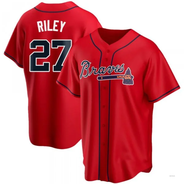 Atlanta Braves #27 Austin Riley Red Alternate Jersey Stitches Baseball Jerseys-NBA Sportswear Jerseys -