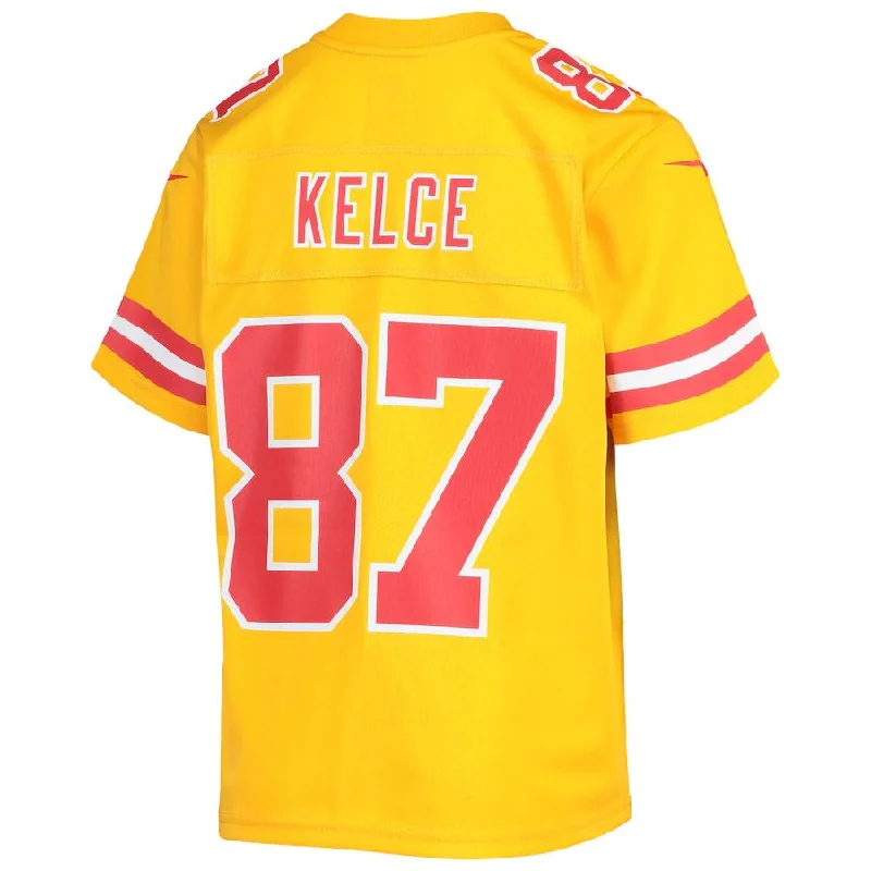 KC.Chiefs #87 Travis Kelce Gold Inverted Team Game Jersey Stitched American Football Jerseys-NFL Official Licensed Jerseys -