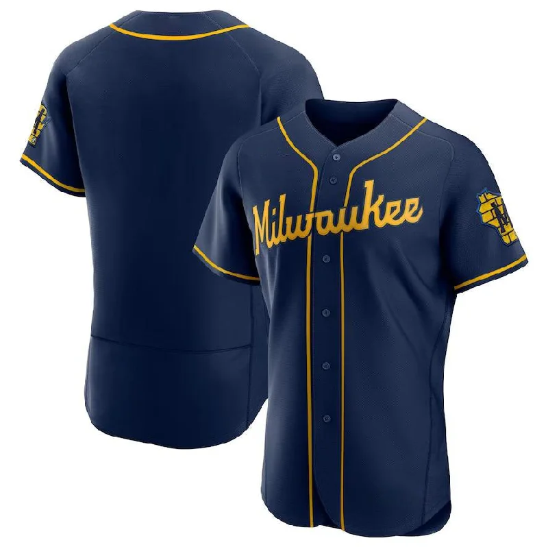 Milwaukee Brewers Navy Alternate Authentic Team Logo Jersey Baseball Jerseys-NBA Pro-Level Basketball Jerseys -