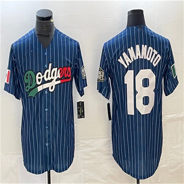 Los Angeles Dodgers #18 Yoshinobu Yamamoto Navy Home Authentic Patch Jersey Baseball Jerseys-NBA Short Sleeve Jerseys -