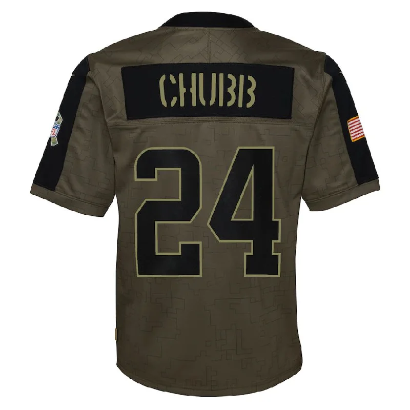 C.Browns #24 Nick Chubb Olive 2021 Salute To Service Game Jersey Stitched American Football Jerseys-NFL Military Salute Jerseys -