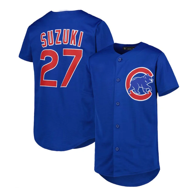 Chicago Cubs #27 Seiya Suzuki Alternate Replica Player Jersey - Royal Baseball Jerseys-NBA Celebrity Game Jerseys -