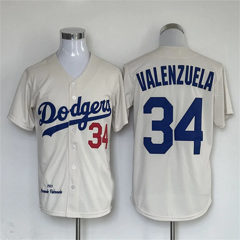 Los Angeles Dodgers #34 Fernando Valenzuela Mitchell & Ness Road 1981 Cooperstown Collection Authentic Jersey Rice white Baseball Jerseys-NBA Special Edition Jerseys -