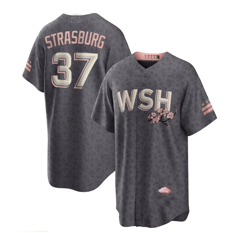 Washington Nationals #37 Stephen Strasburg City Connect Replica Player Jersey - Charcoal Baseball Jerseys-NBA Limited Edition Jerseys -