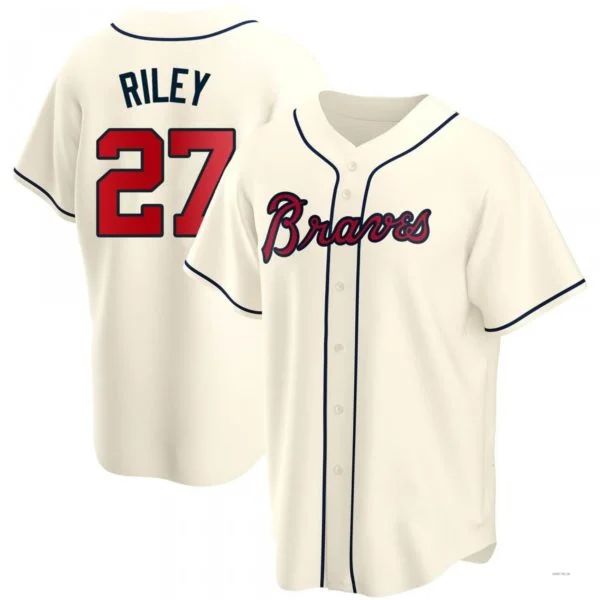 Atlanta Braves #27 Austin Riley Cream Alternate Jersey Stitches Baseball Jerseys-NBA Game-Worn Jerseys -