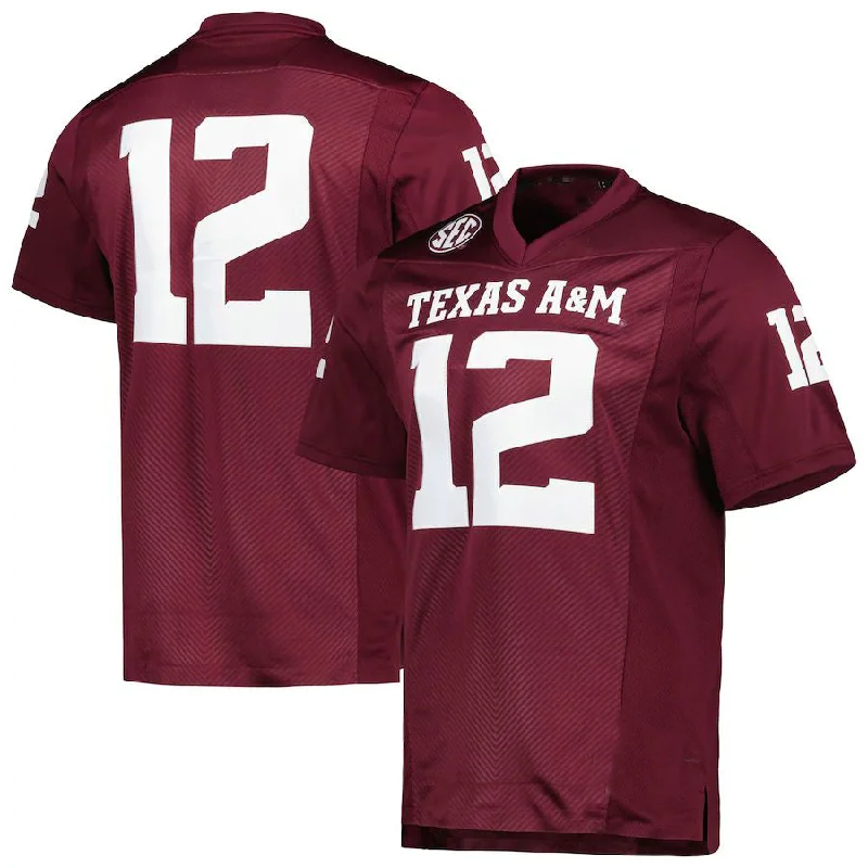 #12 T.A&M Aggies Premier Strategy Jersey  Maroon Stitched American College Jerseys-NBA Classic Team Jerseys -