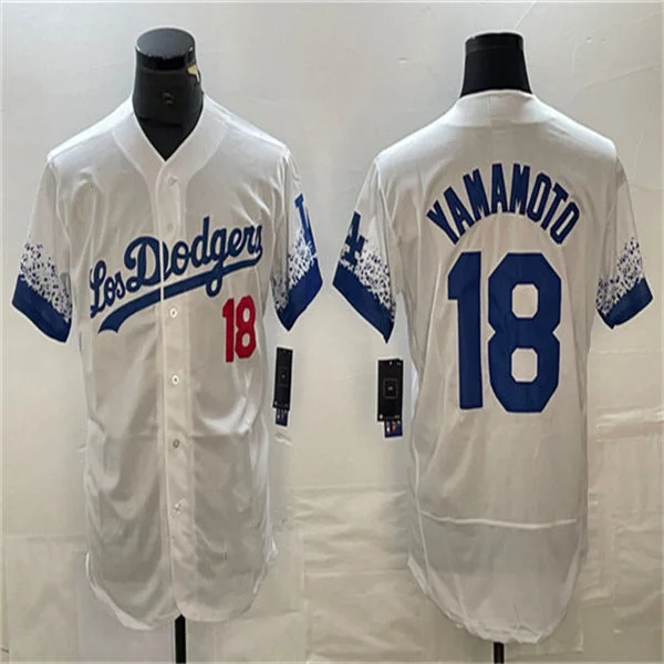 Los Angeles Dodgers #18 Yoshinobu Yamamoto White Home Authentic Patch Jersey Baseball Jerseys-NBA Vintage Team Jerseys -