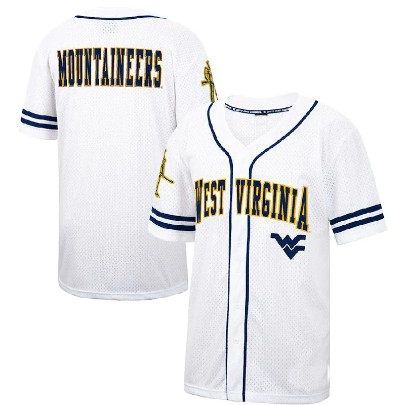 W.Virginia Mountaineers Colosseum Free Spirited Baseball Jersey White Navy Stitched American College Jerseys-NBA Retro Basketball Jerseys -