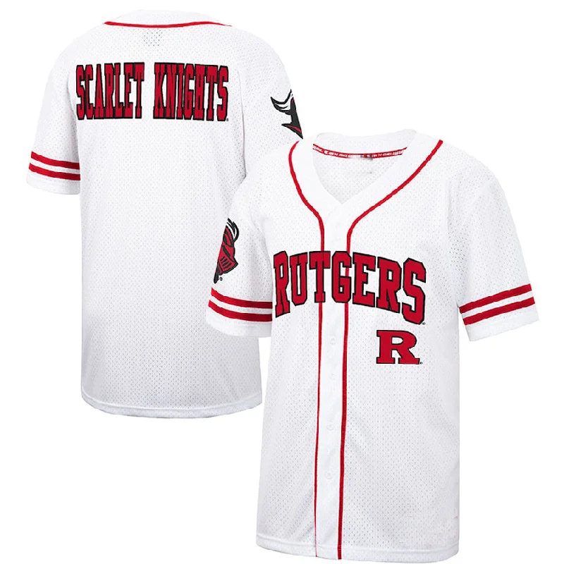 R.Scarlet Knights Colosseum Free Spirited Baseball Jersey White Scarlet Stitched American College Jerseys-NBA Short Sleeve Jerseys -