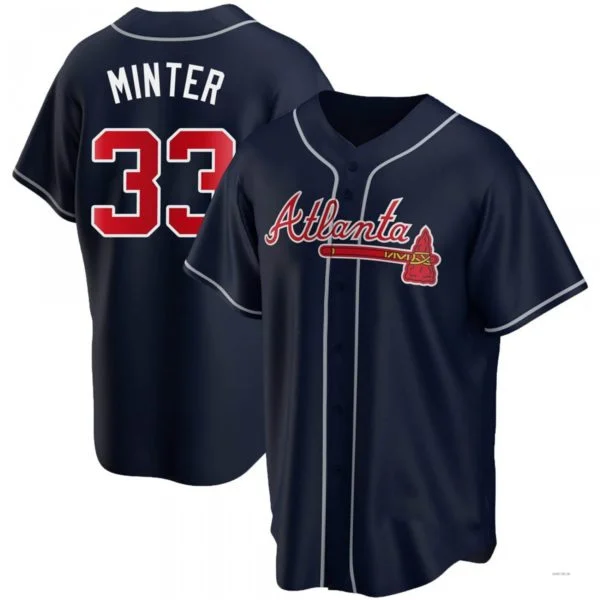 Atlanta Braves #33 A.J. Minter Navy Alternate Jersey Stitches Baseball Jerseys-NBA Autographed Jerseys -