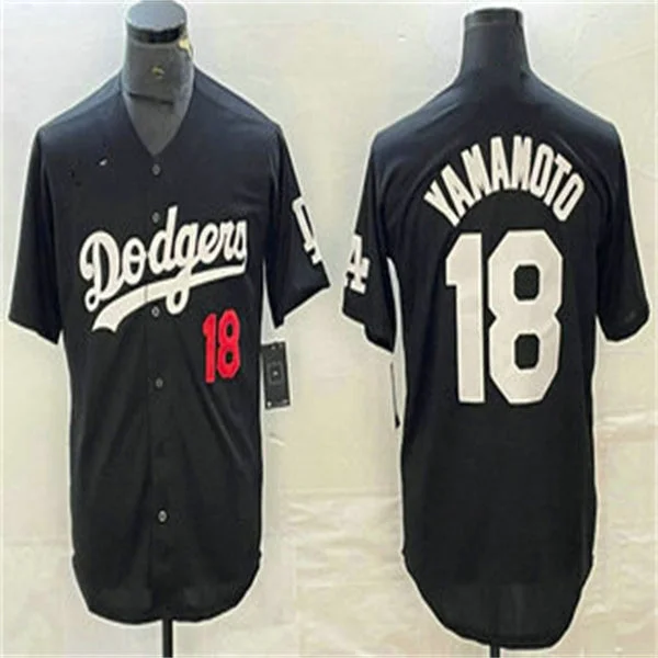 Los Angeles Dodgers #18 Yoshinobu Yamamoto Black Home Authentic Patch Jersey Baseball Jerseys-NBA MVP Player Jerseys -