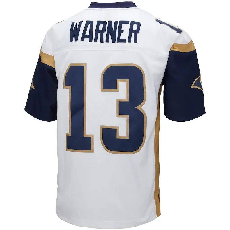 LA.Rams #13 Kurt Warner Mitchell & Ness White 2001 Legacy Replica Jersey Stitched American Football Jerseys-NFL Color Rush Jerseys -