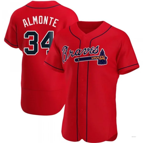 Atlanta Braves #34 Abraham Almonte Red Alternate Jersey Stitches Baseball Jerseys-NBA Replica Jerseys for Fans -