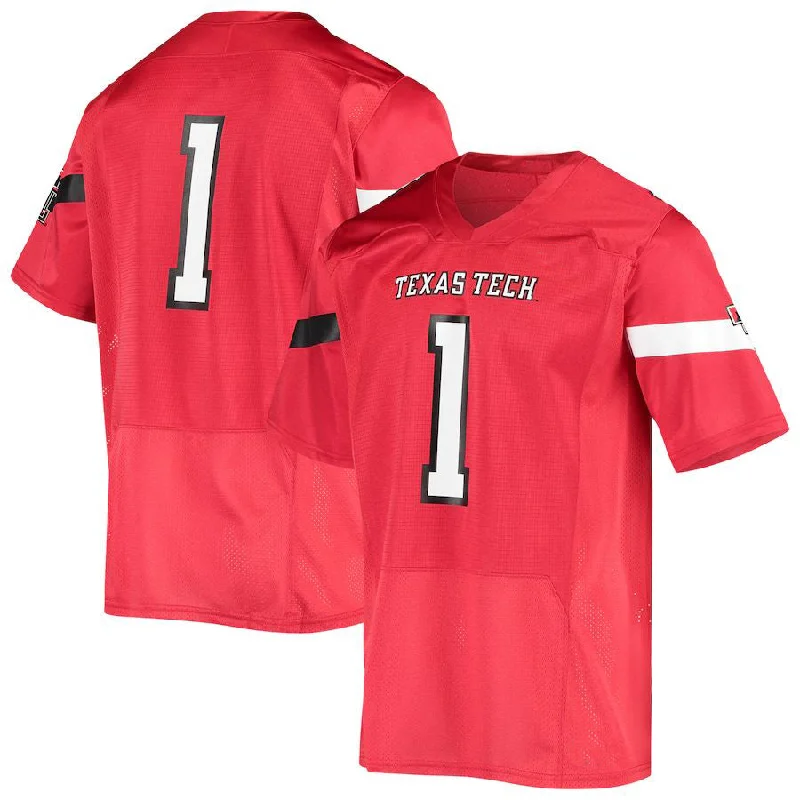 #1 T.Tech Red Raiders Under Armour Logo Replica Football Jersey Red Stitched American College Jerseys-NBA All-Star Game Jerseys -