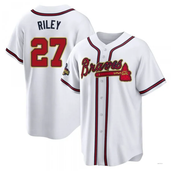 Atlanta Braves #27 Austin Riley  Gold White 2022 Program Jersey Stitches Baseball Jerseys-NBA Official Team Jerseys -