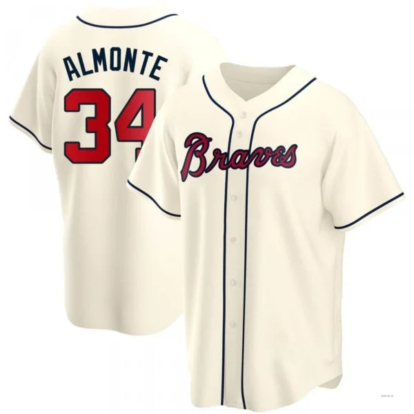 Atlanta Braves #34 Abraham Almonte Cream Alternate Jersey Stitches Baseball Jerseys-NBA Home & Away Jerseys -