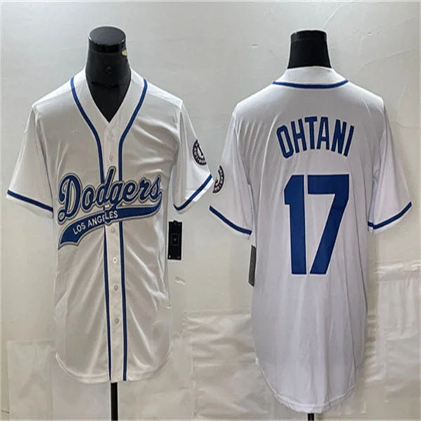 Los Angeles Dodgers #17 Shohei Ohtani White Home Authentic Patch Jersey Baseball Jerseys-NBA Big & Tall Jerseys -