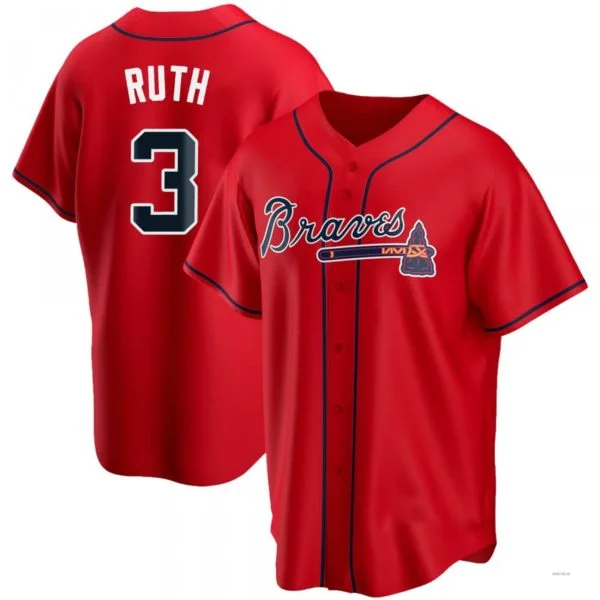 Atlanta Braves #3 Babe Ruth Red Alternate Jersey Stitches Baseball Jerseys-NBA Replica Jerseys for Fans -