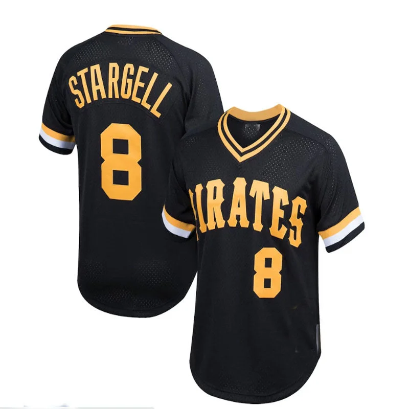 Pittsburgh Pirates #8 Willie Stargell Mitchell & Ness Cooperstown Collection Mesh Batting Practice Jersey - Black Baseball Jerseys-NBA Swingman Jerseys -