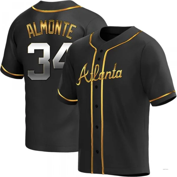 Atlanta Braves #34 Abraham Almonte Black Golden Alternate Jersey Stitches Baseball Jerseys-NBA Swingman Jerseys -