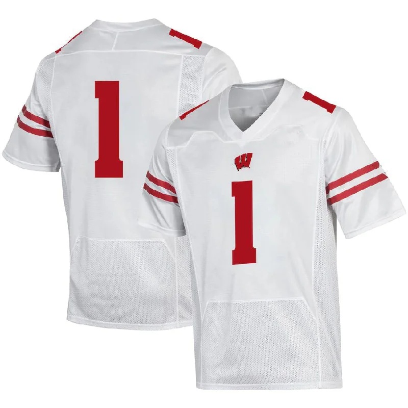 #1 W.Badgers Under Armour Premier Football Jersey White Stitched American College Jerseys-NBA All-Star Game Jerseys -