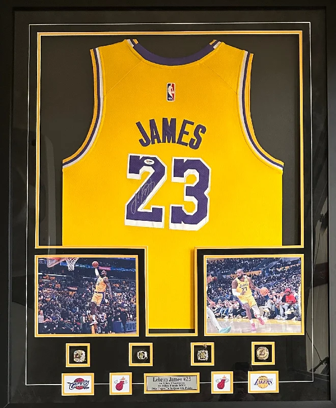 Lebron James signed illuminated framed jersey NBA Los Angeles Lakers PSA COA-NBA Youth Player Jerseys -