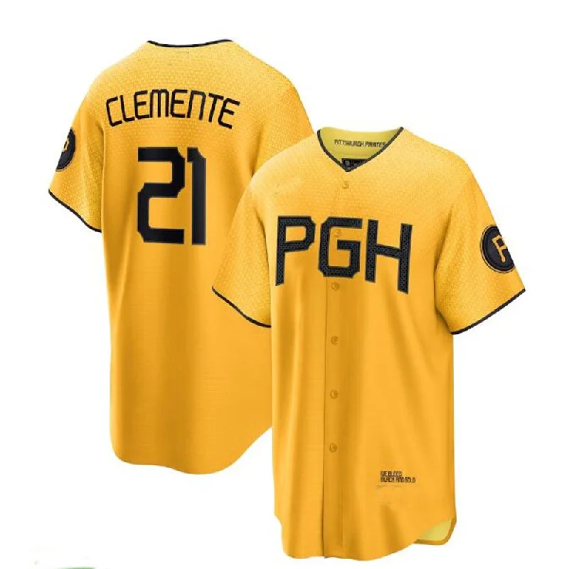 Pittsburgh Pirates #21 Roberto Clemente 2023 City Connect Replica Player Jersey - Gold Baseball Jerseys-NBA Nike Jerseys -