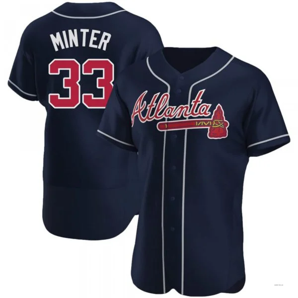 Atlanta Braves #33 A.J. Minter Navy Alternate Jersey Stitches Baseball Jerseys-NBA Customizable Jerseys -