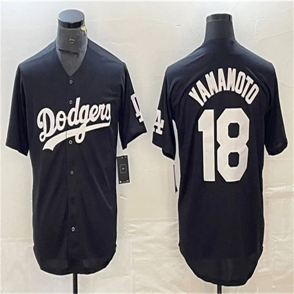 Los Angeles Dodgers #18 Yoshinobu Yamamoto Black Home Authentic Patch Jersey Baseball Jerseys-NBA Autographed Jerseys -