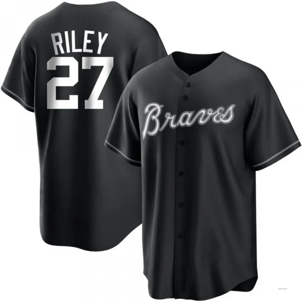 Atlanta Braves #27 Austin Riley White Black/ Jersey Stitches Baseball Jerseys-NBA Chinese New Year Jerseys -