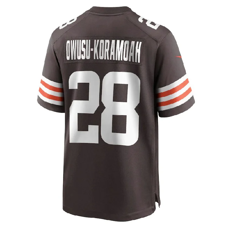 C.Browns #28 Jeremiah Owusu-Koramoah Brown Game Jersey Stitched American Football Jerseys-NFL 100th Anniversary Jerseys -