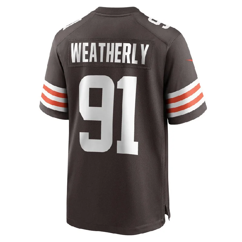 C.Browns #91 Stephen Weatherly Brown Game Player Jersey Stitched American Football Jerseys-NFL College Throwback Jerseys -