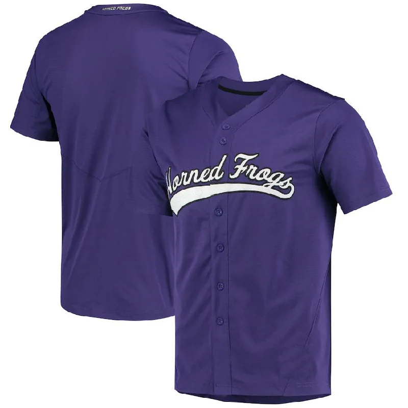 T.Horned Frogs Replica Full-Button Baseball Jersey Purple Stitched American College Jerseys-NBA Vintage Team Jerseys -