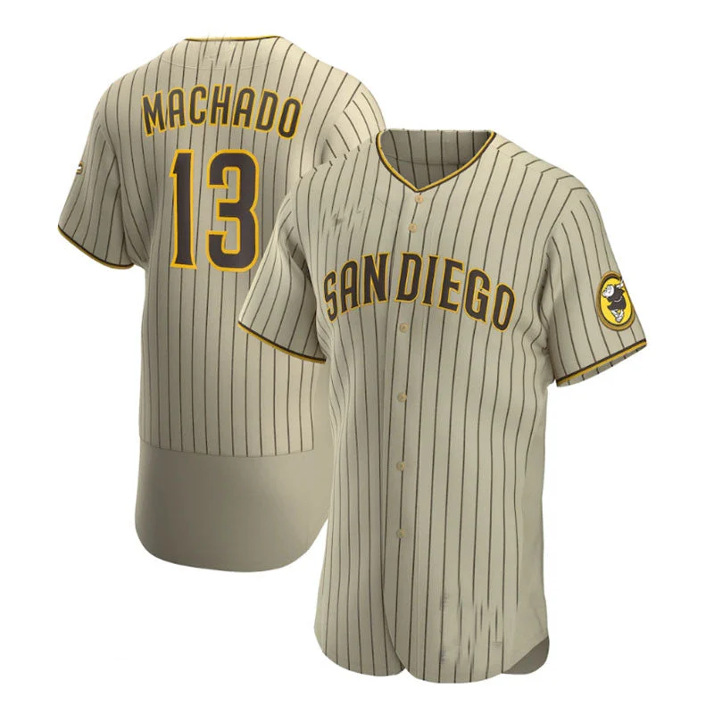 San Diego Padres #13 Manny Machado Alternate Authentic Player Jersey - Tan Brown Baseball Jerseys-NBA Icon Edition Jerseys -